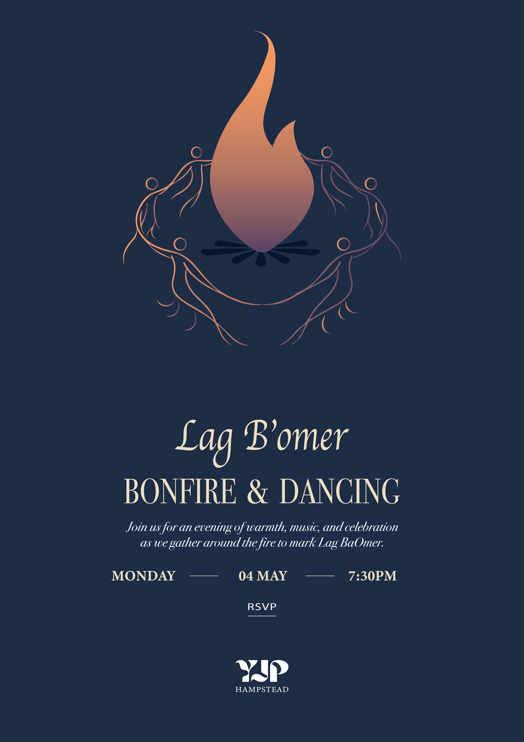 Lag B'omer flyer, bonfire and dancing invitation