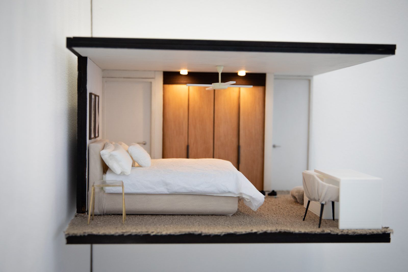 White bedroom miniature model